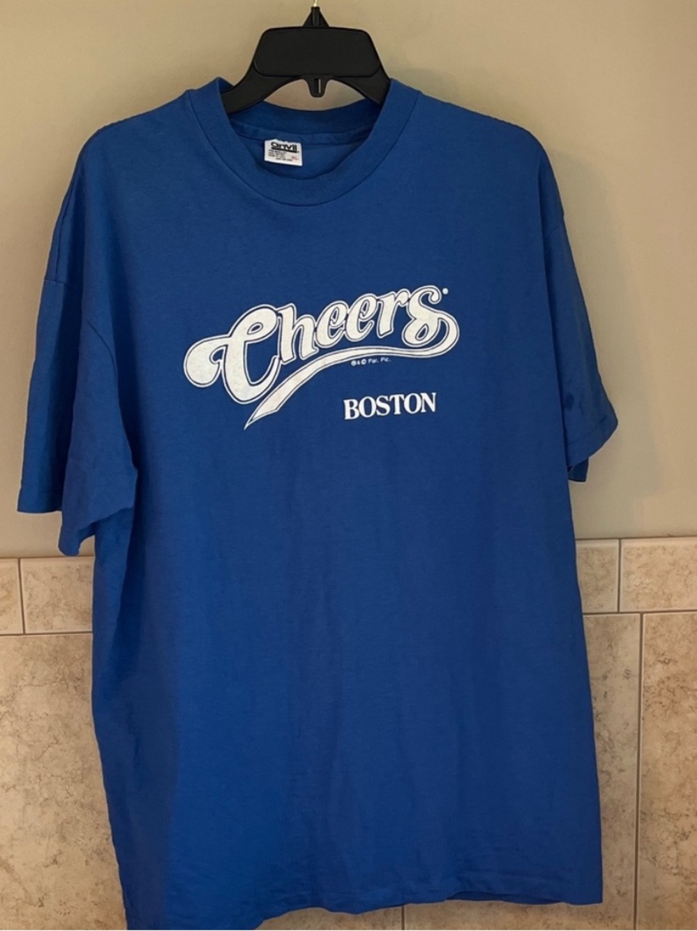 Vintage 90s Cheers Boston T Shirt Mens XL Blue Made in USA Anvil Single Stitch